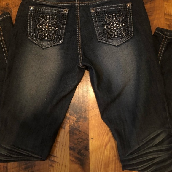 Blingy Blue Straight Leg Jeans with Contrast Stitching - Picture 8 of 9